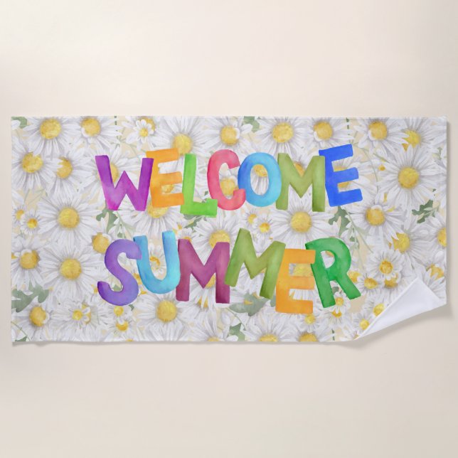 welcome summer colourful vacation typography beach towel (Front)