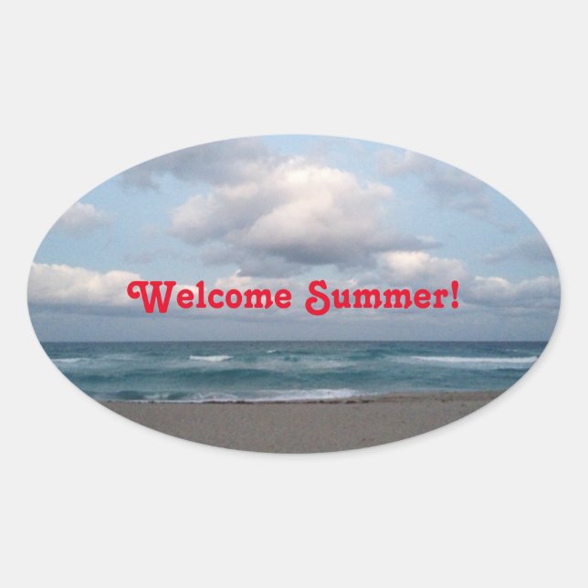 Welcome Summer! Ocean Shore Oval Sticker (Front)