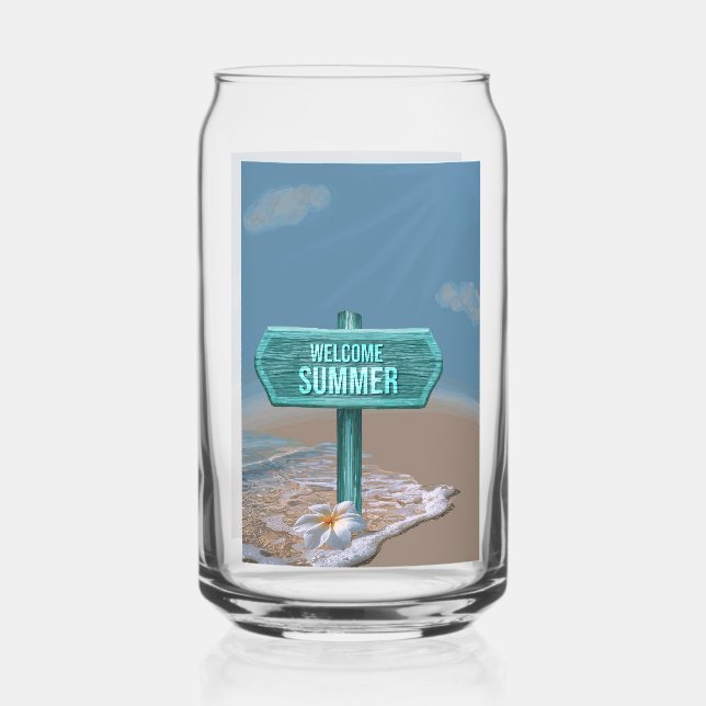 Welcome Summer Vector Drawing Can Glass (Back)