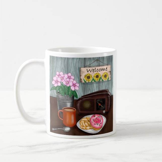 Welcome, Sunflowers, Doughnuts and Coffee Mug (Left)