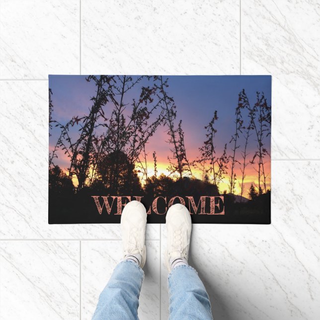 WELCOME Sunrise Between Wildflower Silhouettes Doormat (Indoor)