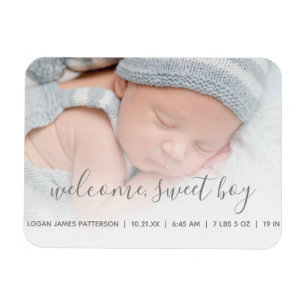 Welcome, Sweet Boy Photo Baby Announcement Magnet