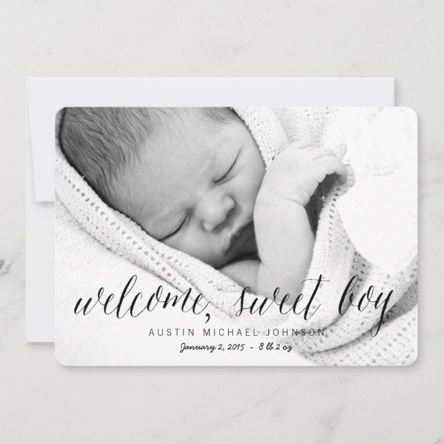 Welcome Sweet Boy | Photo Birth Announcement (Front)