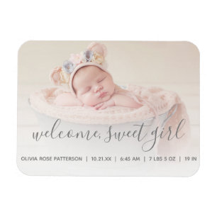 Welcome, Sweet Girl Photo Baby Announcement Magnet