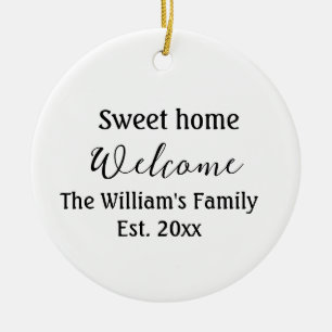 Welcome sweet home add family name year Est. Text Ceramic Tree Decoration