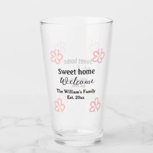 Welcome sweet home add family name year Est. Text Glass