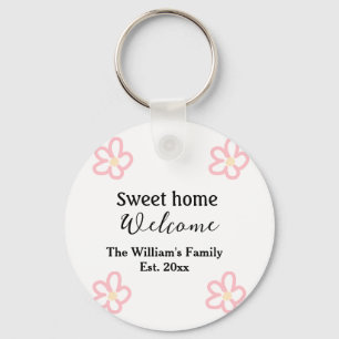 Welcome sweet home add family name year Est. Text Key Ring