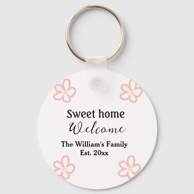 Welcome sweet home add family name year Est. Text  Key Ring (Front)