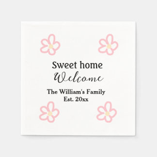 Welcome sweet home add family name year Est. Text Napkin