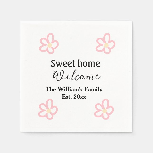 Welcome sweet home add family name year Est. Text  Napkin (Front)