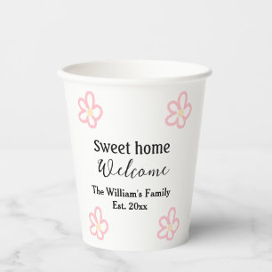 Welcome sweet home add family name year Est. Text Paper Cups