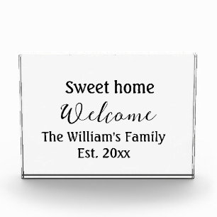 Welcome sweet home add family name year Est. Text Photo Block