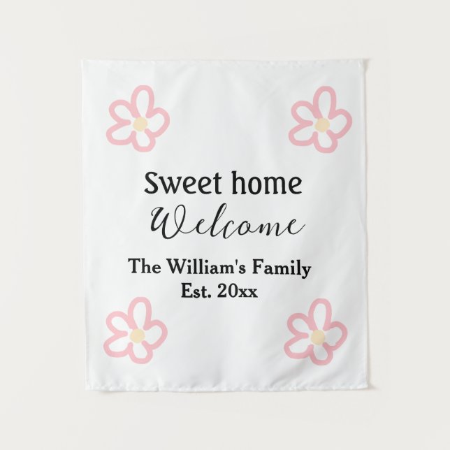 Welcome sweet home add family name year Est. Text  Tapestry (Front)