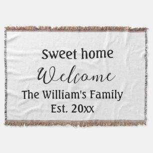Welcome sweet home add family name year Est. Text Throw Blanket