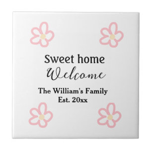 Welcome sweet home add family name year Est. Text Tile