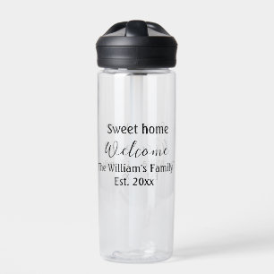 Welcome sweet home add family name year Est. Text  Water Bottle