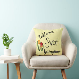 Welcome Sweet Springtime Throw Pillow