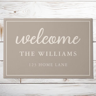 Welcome Tan Family Name Personalised Doormat