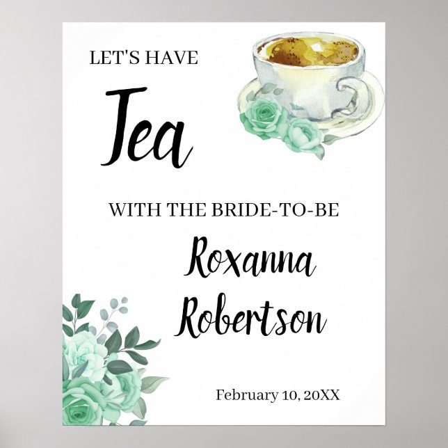 Welcome Tea Bridal Shower Green Roses Sign (Front)