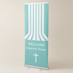 Welcome Teal White Christian Church Retractable Banner