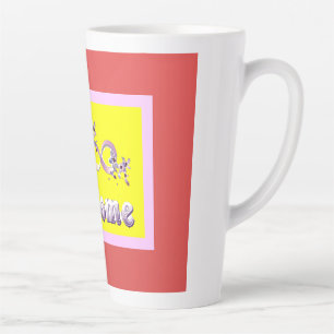 Welcome themed colours silver red yellow with word latte mug