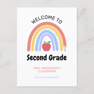 Welcome to 2nd Grade Pastel Coloured Rainbown Postcard