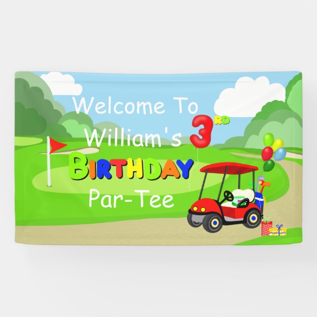 Welcome To 3rd Birthday Red Golf Cart Boy's Banner (Horizontal)