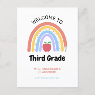 Welcome to 3rd Grade Pastel Coloured Rainbow Postcard