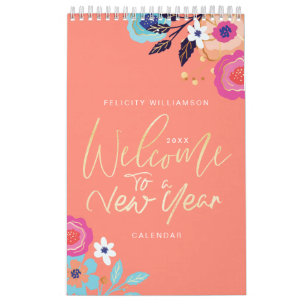 Welcome To A New Year Floral Inspirational Quotes Calendar