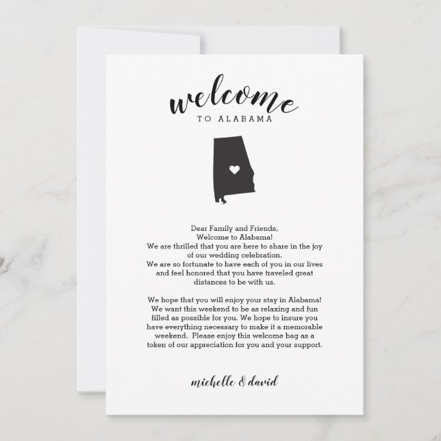 Welcome to Alabama | Wedding Letter & Itinerary (Front)
