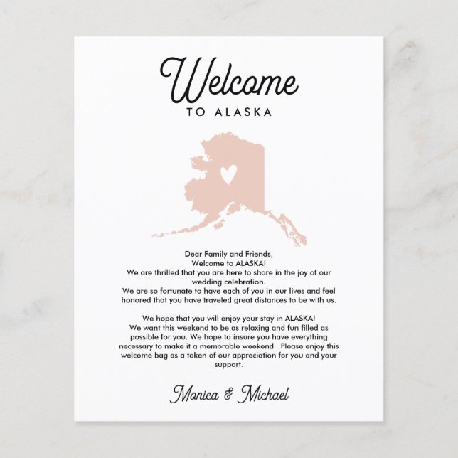 Welcome to ALASKA |  Letter & Itinerary ANY COLOR (Front)