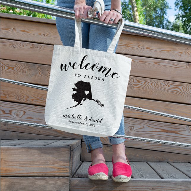 Welcome to Alaska | USA State Silhouette Wedding Tote Bag (Creator Uploaded)