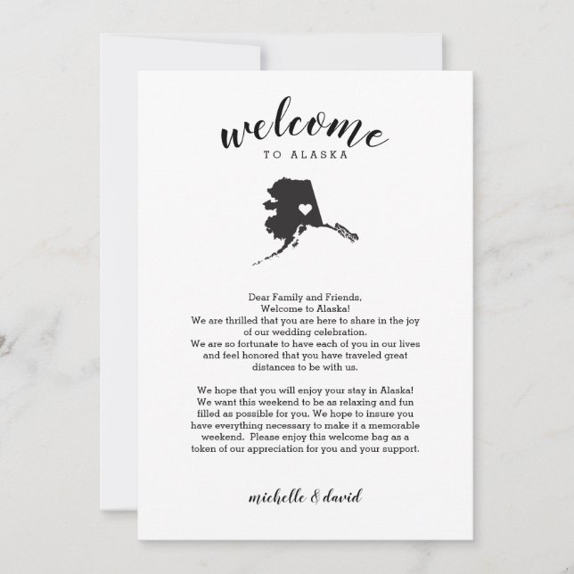 Welcome to Alaska | Wedding Letter & Itinerary (Front)