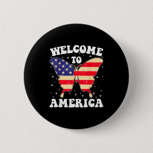 Welcome To America Patriotic Butterfly New America 6 Cm Round Badge