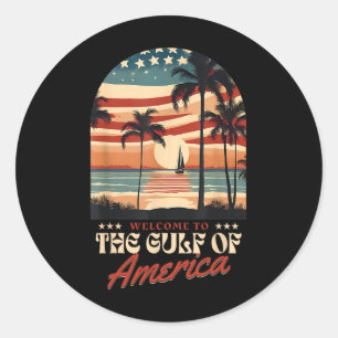 Welcome To America's Gulf Vintage Beach Usa Flag G Classic Round Sticker