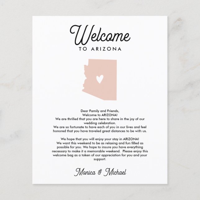 Welcome to ARIZONA |  Letter & Itinerary ANY COLOR (Front)