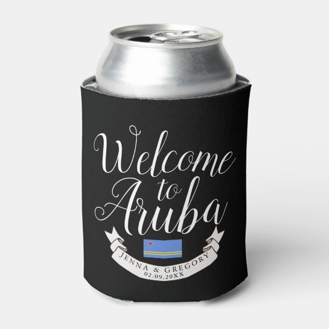 Welcome to Aruba | Destination Wedding Custom Can Cooler (Can Front)