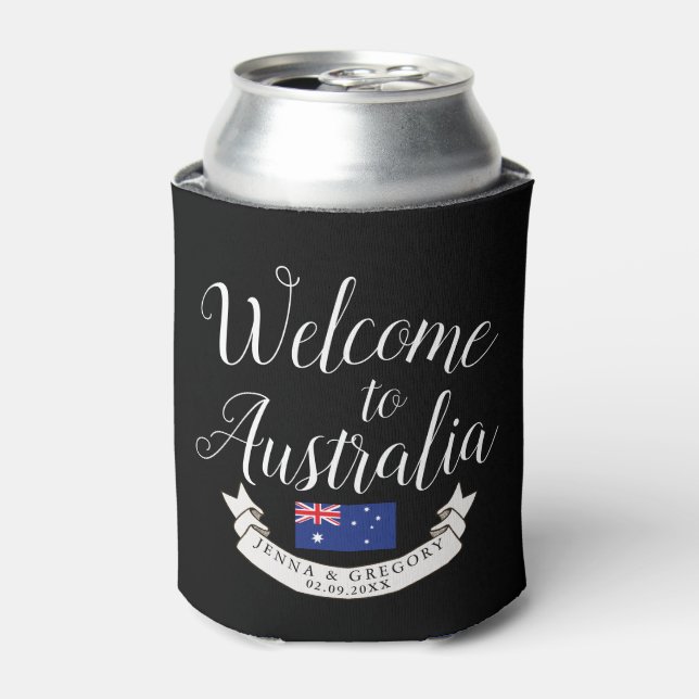 Welcome to Australia | Destination Wedding Custom Can Cooler (Can Front)