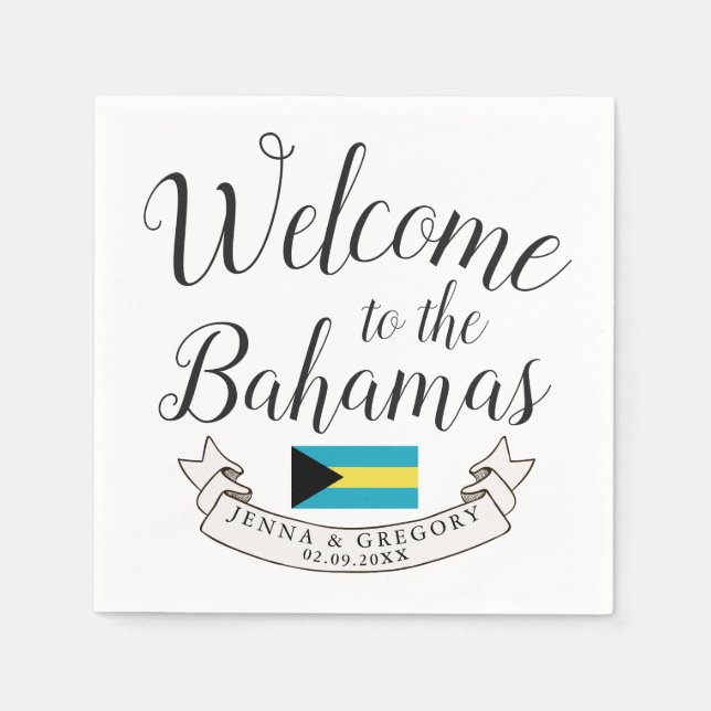 Welcome to Bahamas | Destination Wedding Custom Napkin (Front)