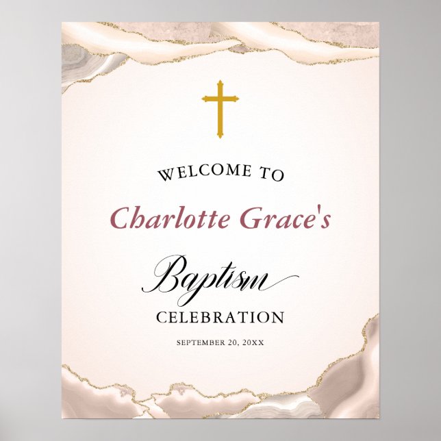 Welcome to Baptism Pink Agate Gold Glitter Poster (Front)