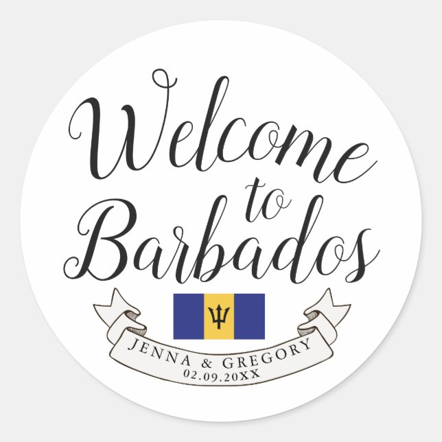 Welcome to Barbados | Destination Wedding Favour Classic Round Sticker (Front)