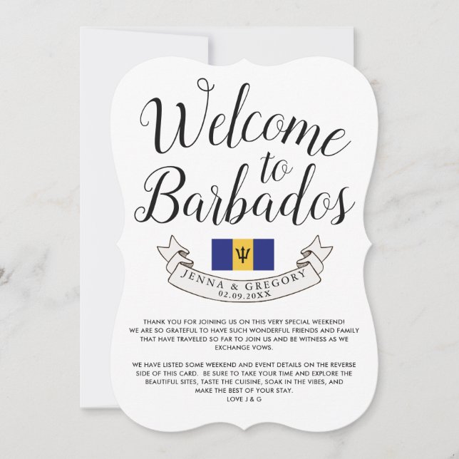 Welcome to Barbados | Destination Wedding Favour Invitation (Front)