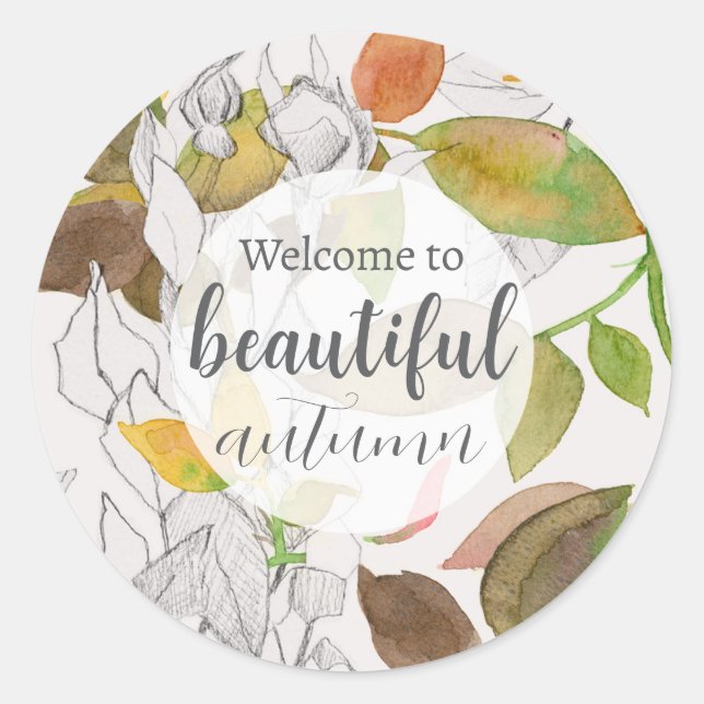 Welcome To Beautiful Autumn Leaves Roses Classic Round Sticker (Front)