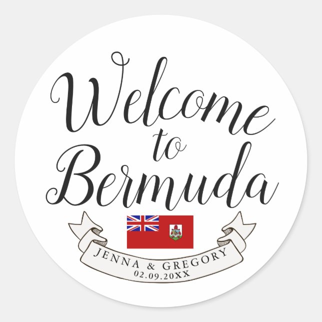 Welcome to Bermuda | Destination Wedding Favour Classic Round Sticker (Front)