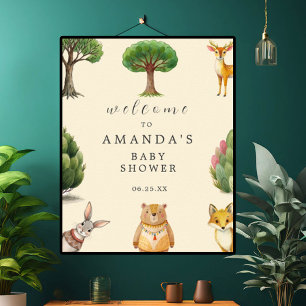 Welcome to Boho Woodland Animals Baby Shower Poster