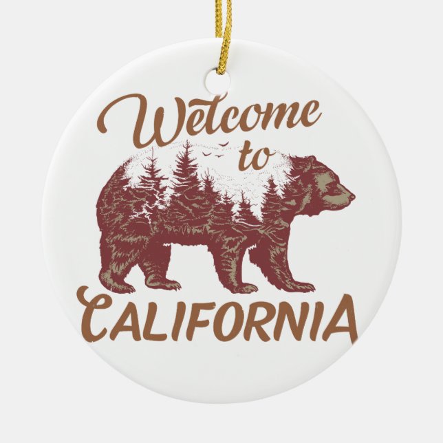 Welcome to California Bear Ceramic Tree Decoration (Front)