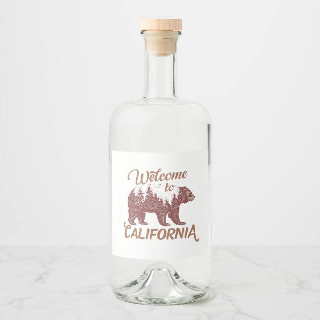 Welcome to California Forest Bear Liquor Bottle Label (Front)
