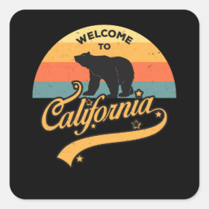 Welcome To California Retro Sunset Bear USA Trip Square Sticker