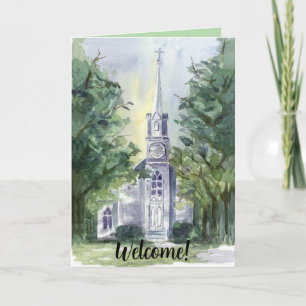 Welcome To Church Religious Worship Watercolor Card