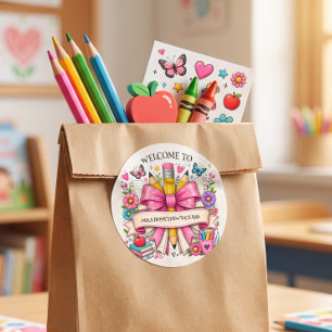 Welcome to Class Retro Pencil Classic Round Sticker